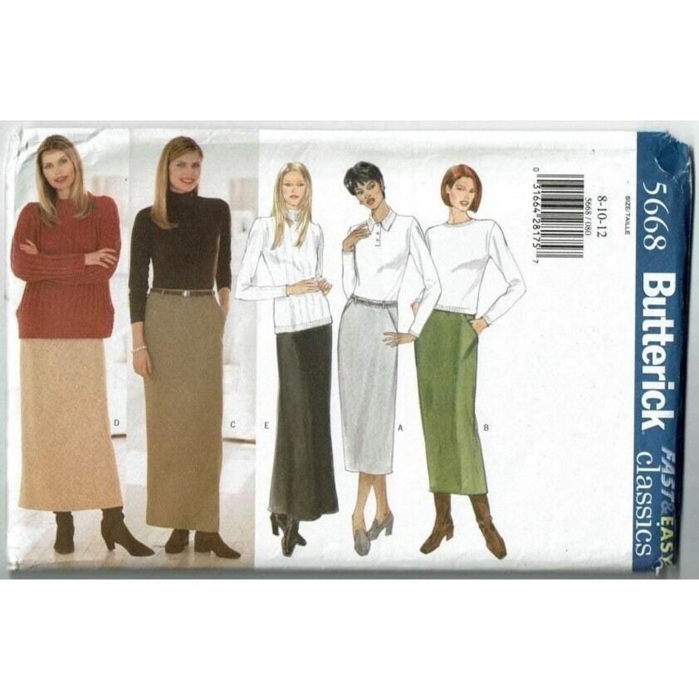 Butterick Sewing Pattern 5668 Skirt Below Knee Misses Size 8-12 UNCUT